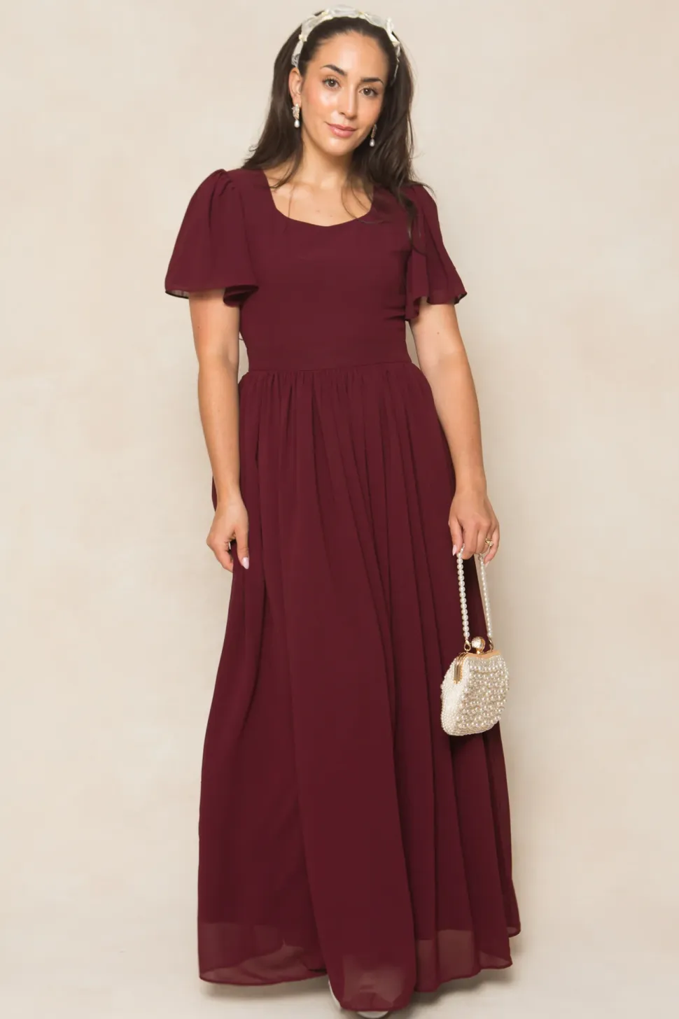 Abbie Dress in Wine Chiffon
