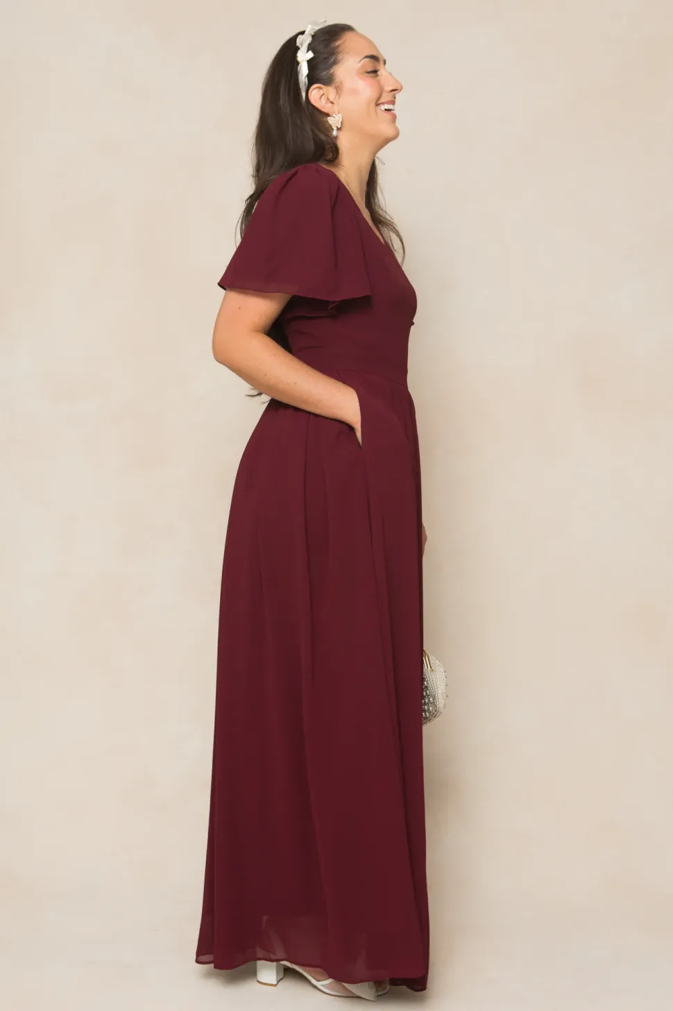 Abbie Dress in Wine Chiffon