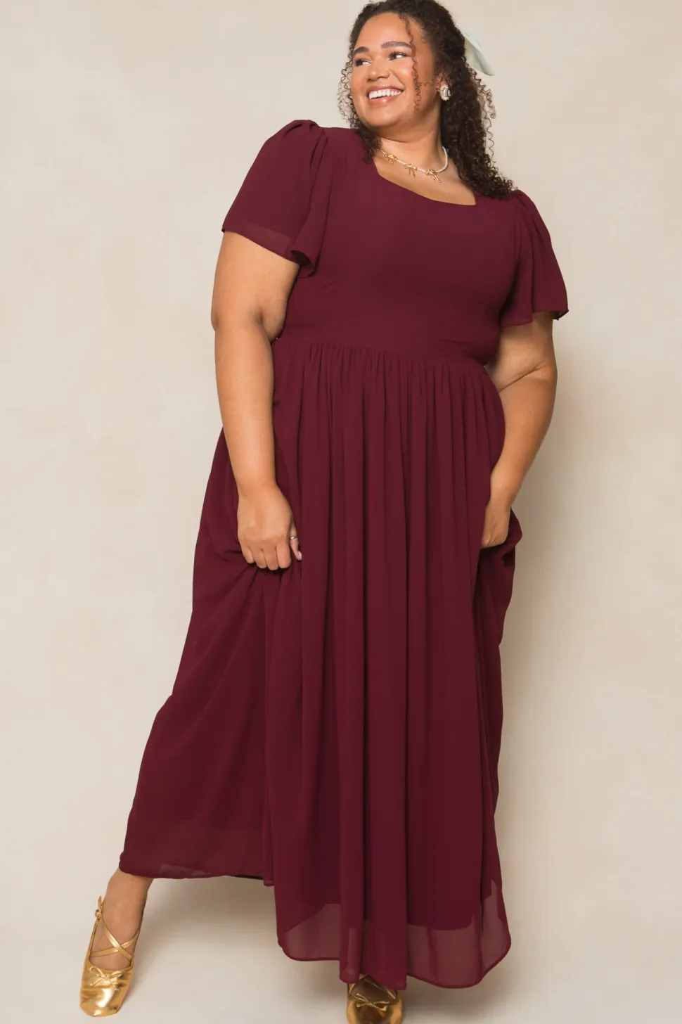 Abbie Dress in Wine Chiffon