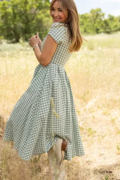 Amber Dress in Sage Gingham
