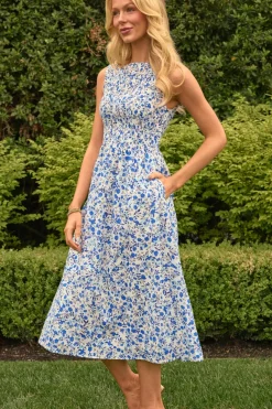 Ana Dress in Ditsy Cobalt Floral
