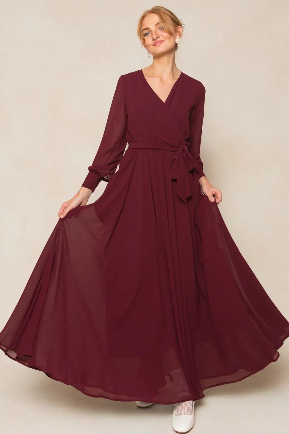 Andie Dress in Wine Chiffon