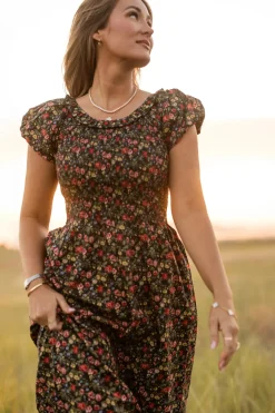 Annalise Dress in Obsidian Vintage Poppies