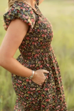 Annalise Dress in Obsidian Vintage Poppies
