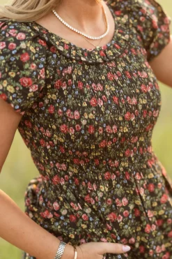 Annalise Dress in Obsidian Vintage Poppies