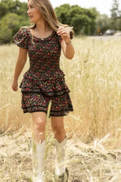 Annalise Skirt in Obsidian Vintage Poppies