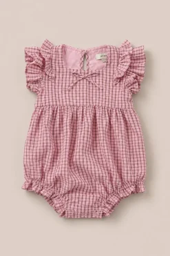 Baby Ana Romper in Pink & Brown Gingham