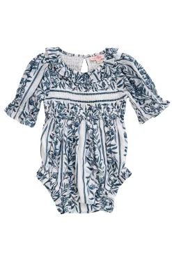 Baby Danielle Romper in Blue Linear Print