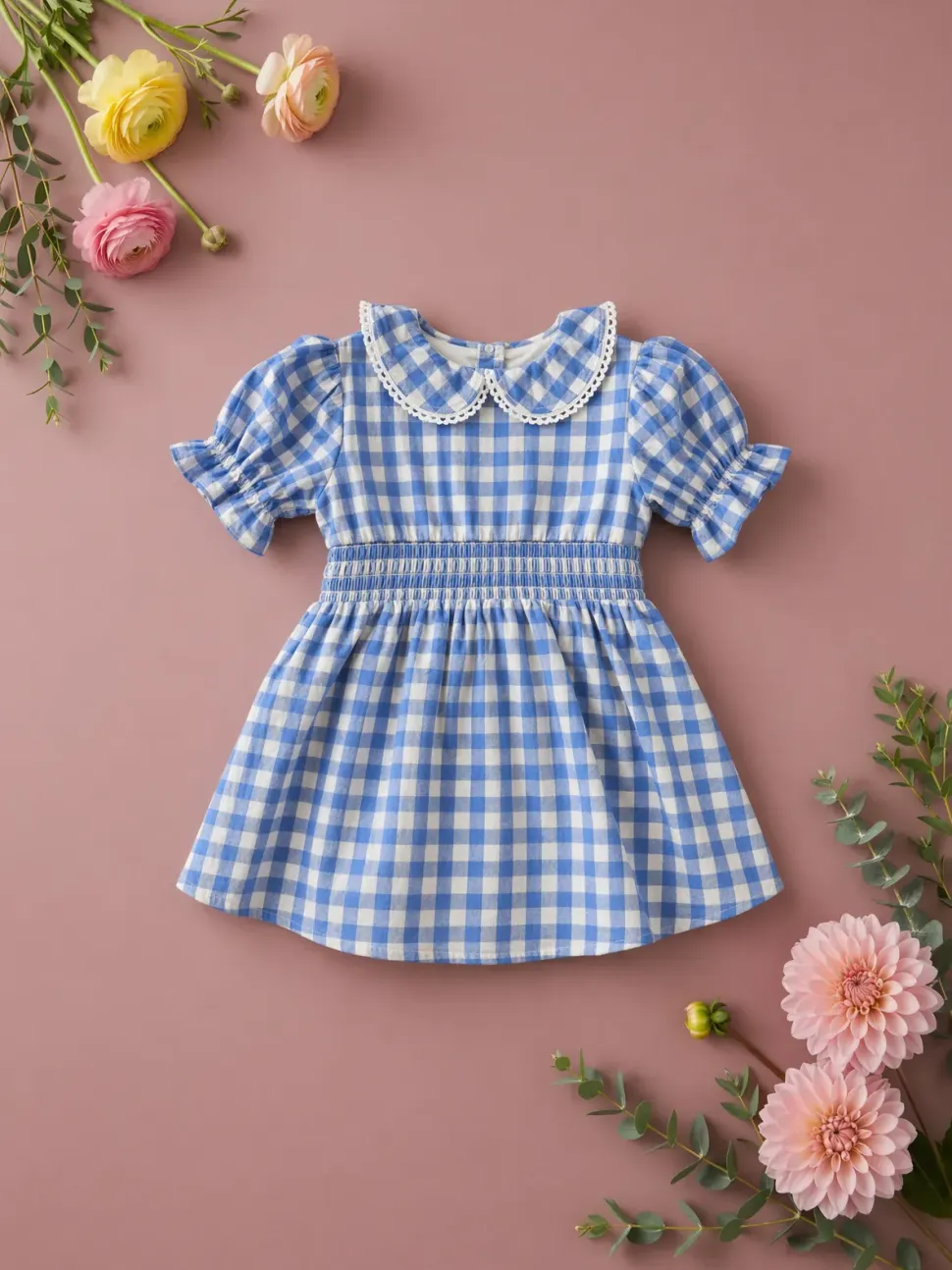 Baby Hannah Dress Set in Blue Gingham
