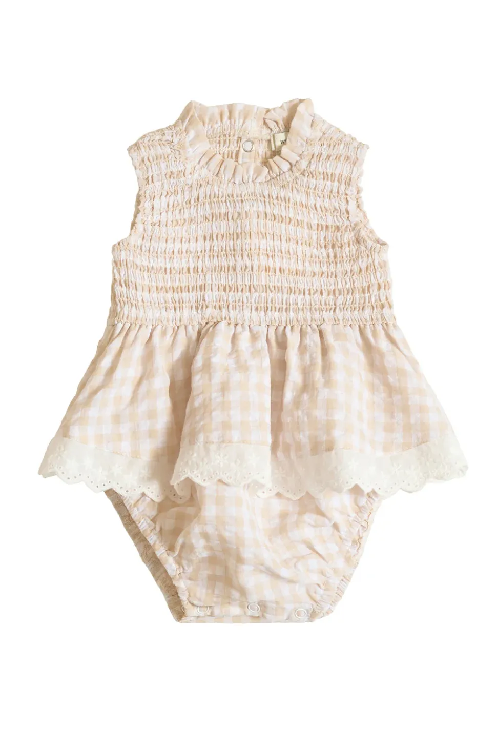 Baby Presley Sleeveless Romper in Cream Gingham