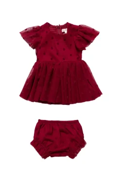 Baby Solange Dress Set in Burgundy Tulle