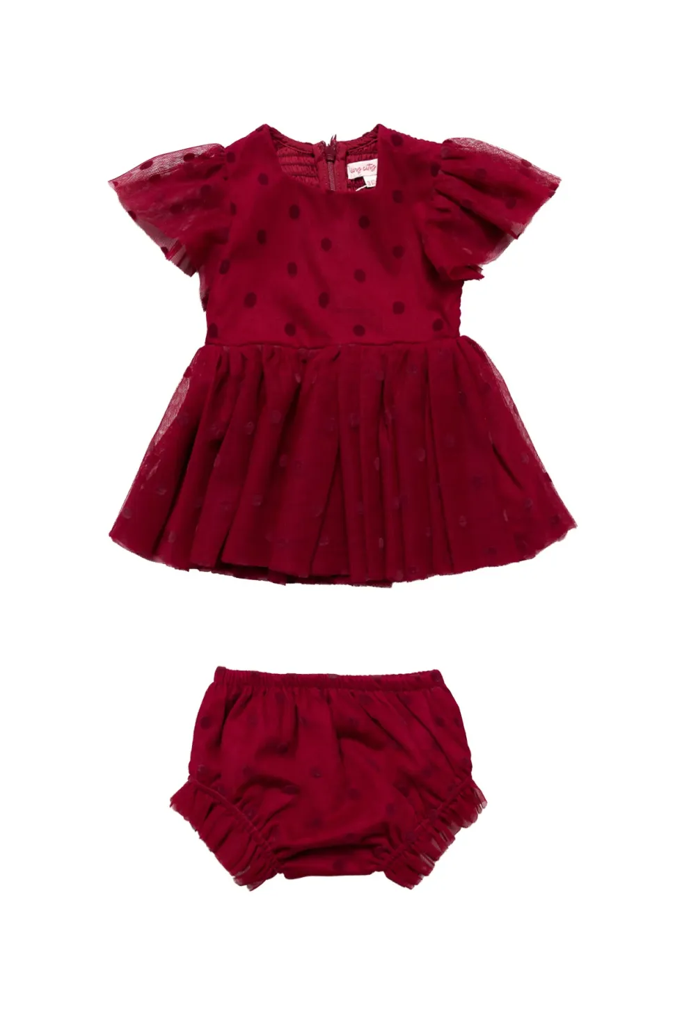 Baby Solange Dress Set in Burgundy Tulle