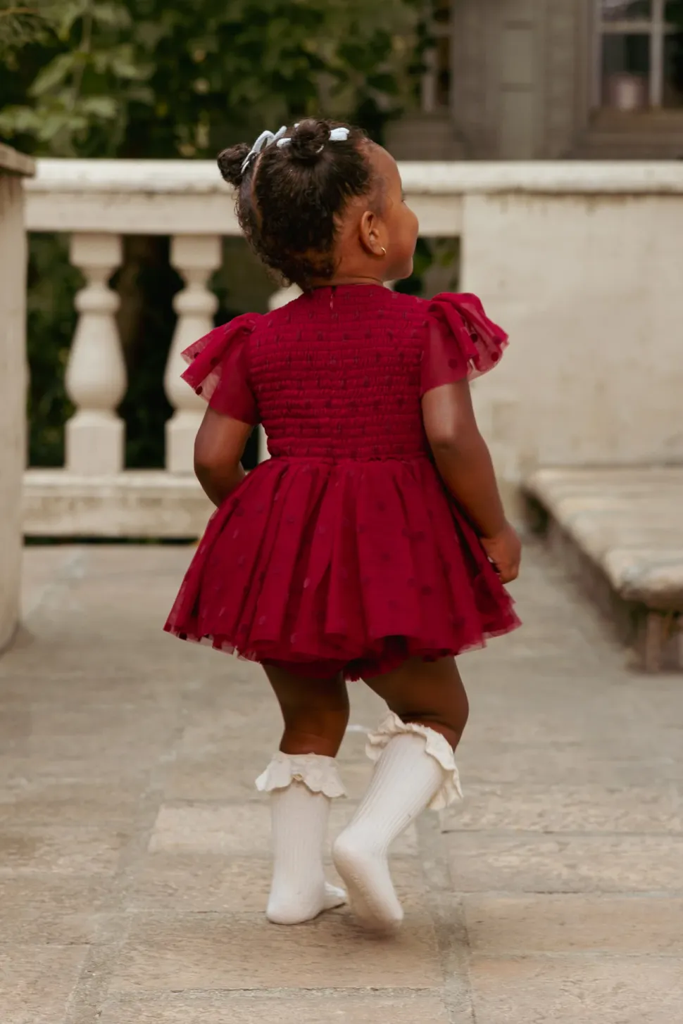 Baby Solange Dress Set in Burgundy Tulle