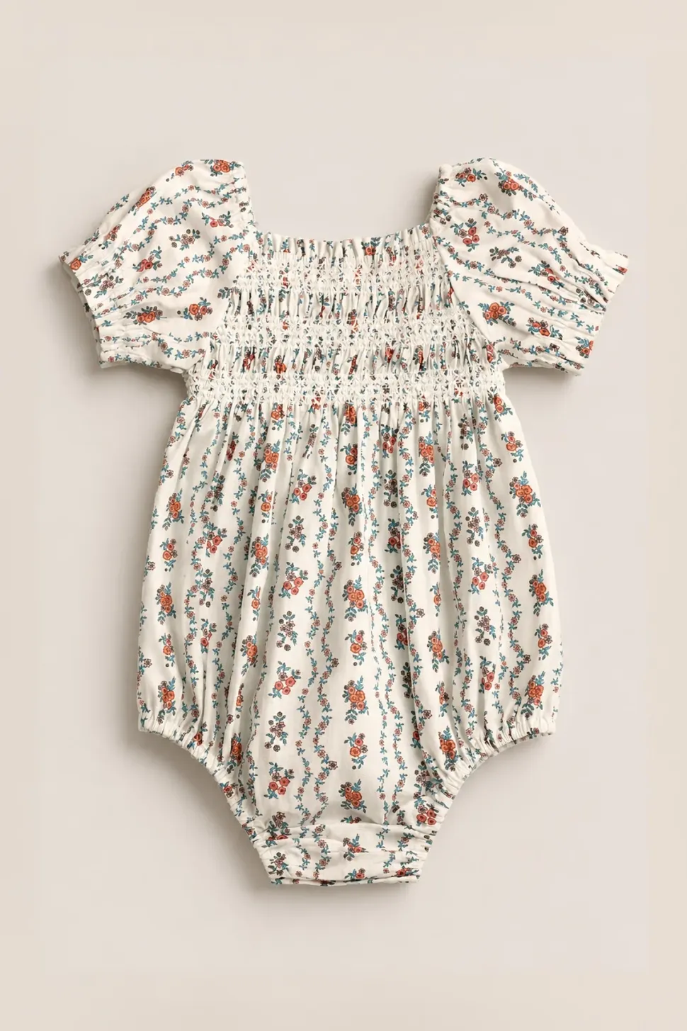 Baby Sunday Best Romper in Linear Poppy Woodblock