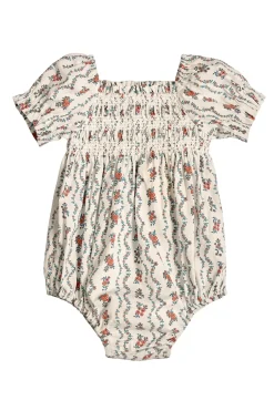 Baby Sunday Best Romper in Linear Poppy Woodblock