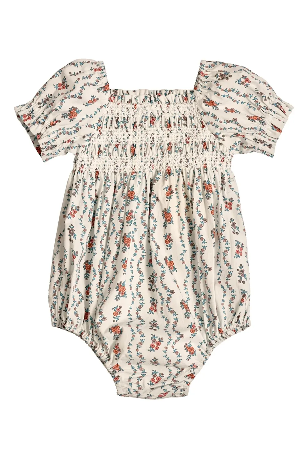 Baby Sunday Best Romper in Linear Poppy Woodblock
