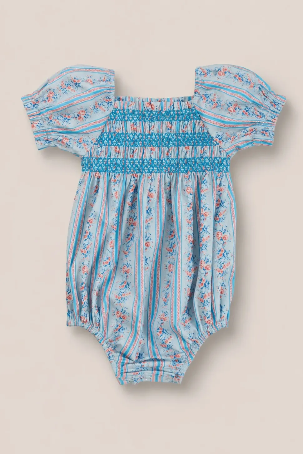 Baby Sunday Best Romper in Rosette Linear Stripe