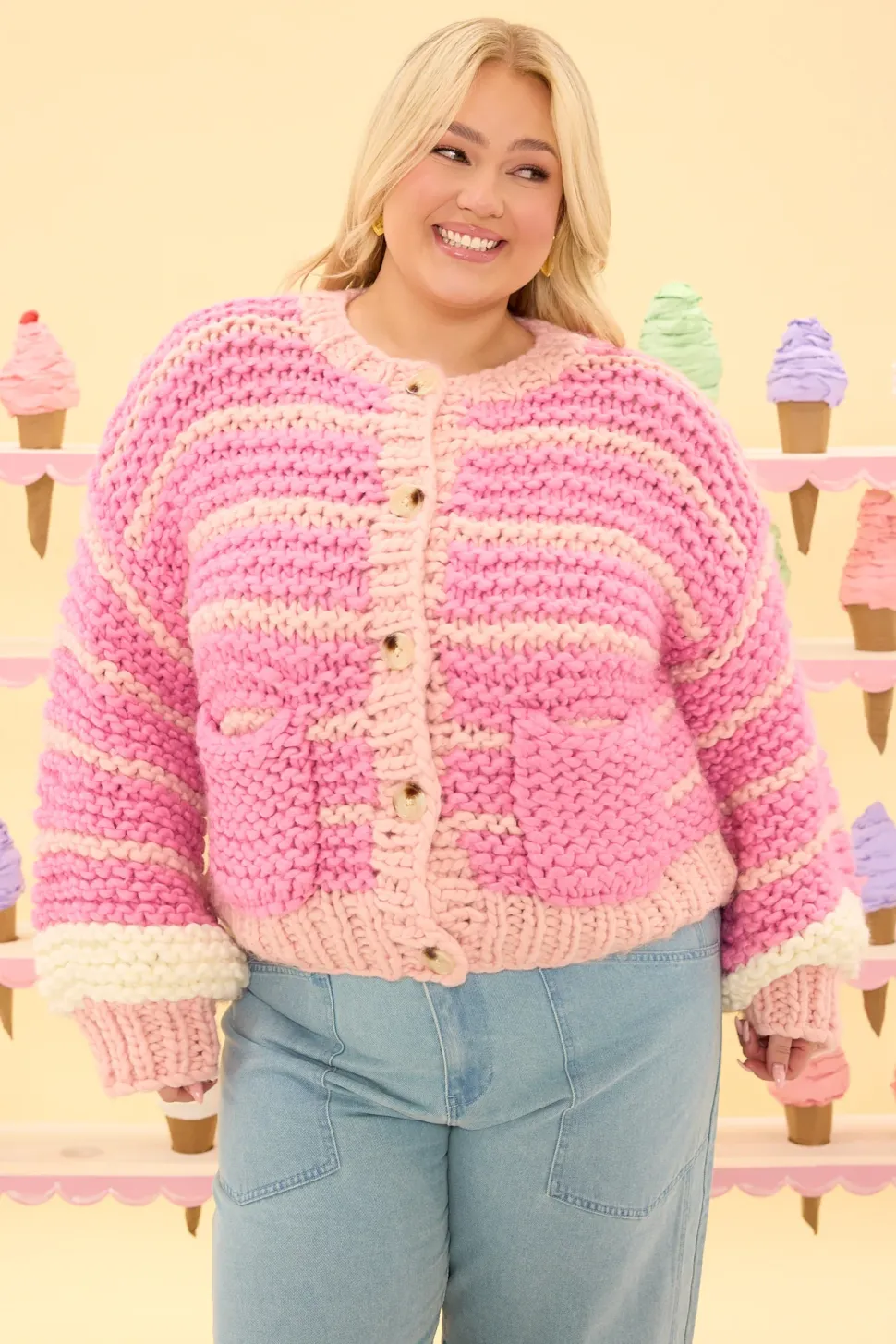 Bailey Cardigan in Pink Stripes