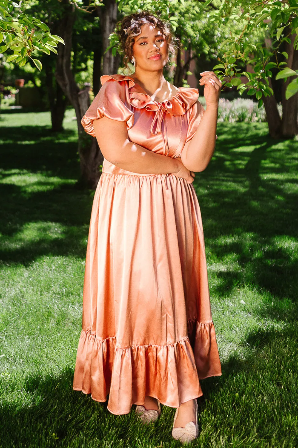 Billie Dress in Apricot Crush Satin