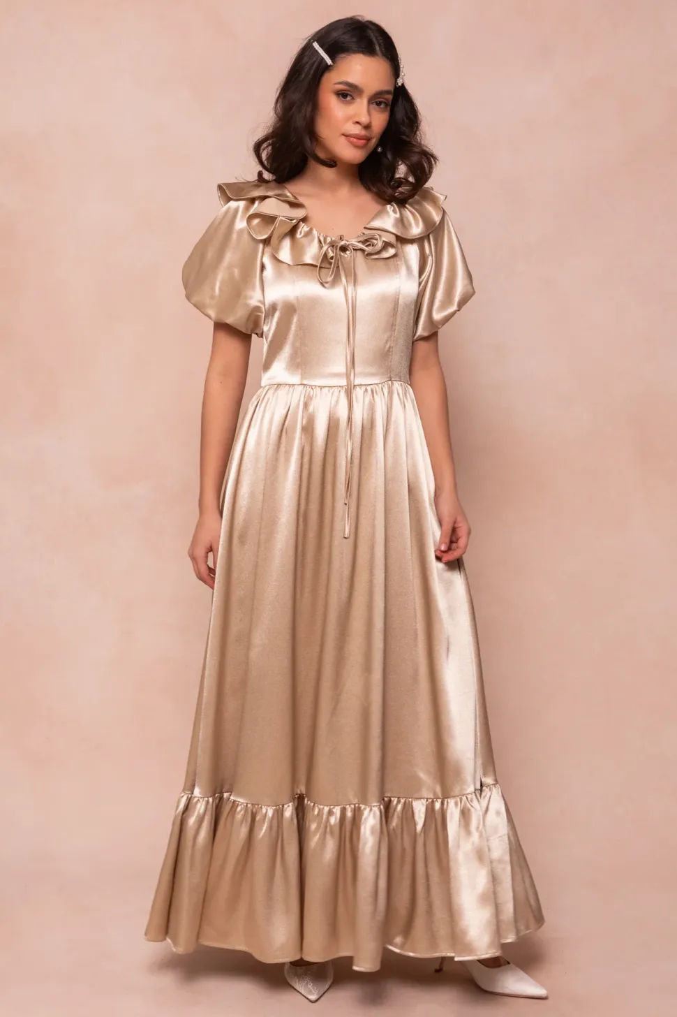 Billie Dress in Champagne Satin