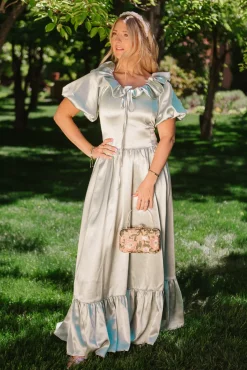 Billie Dress in Sage Satin