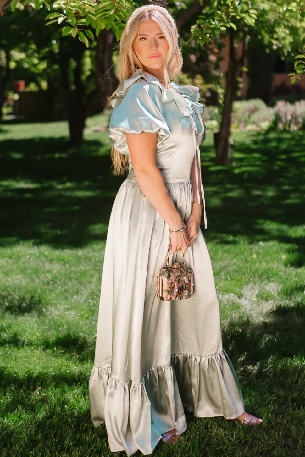 Billie Dress in Sage Satin