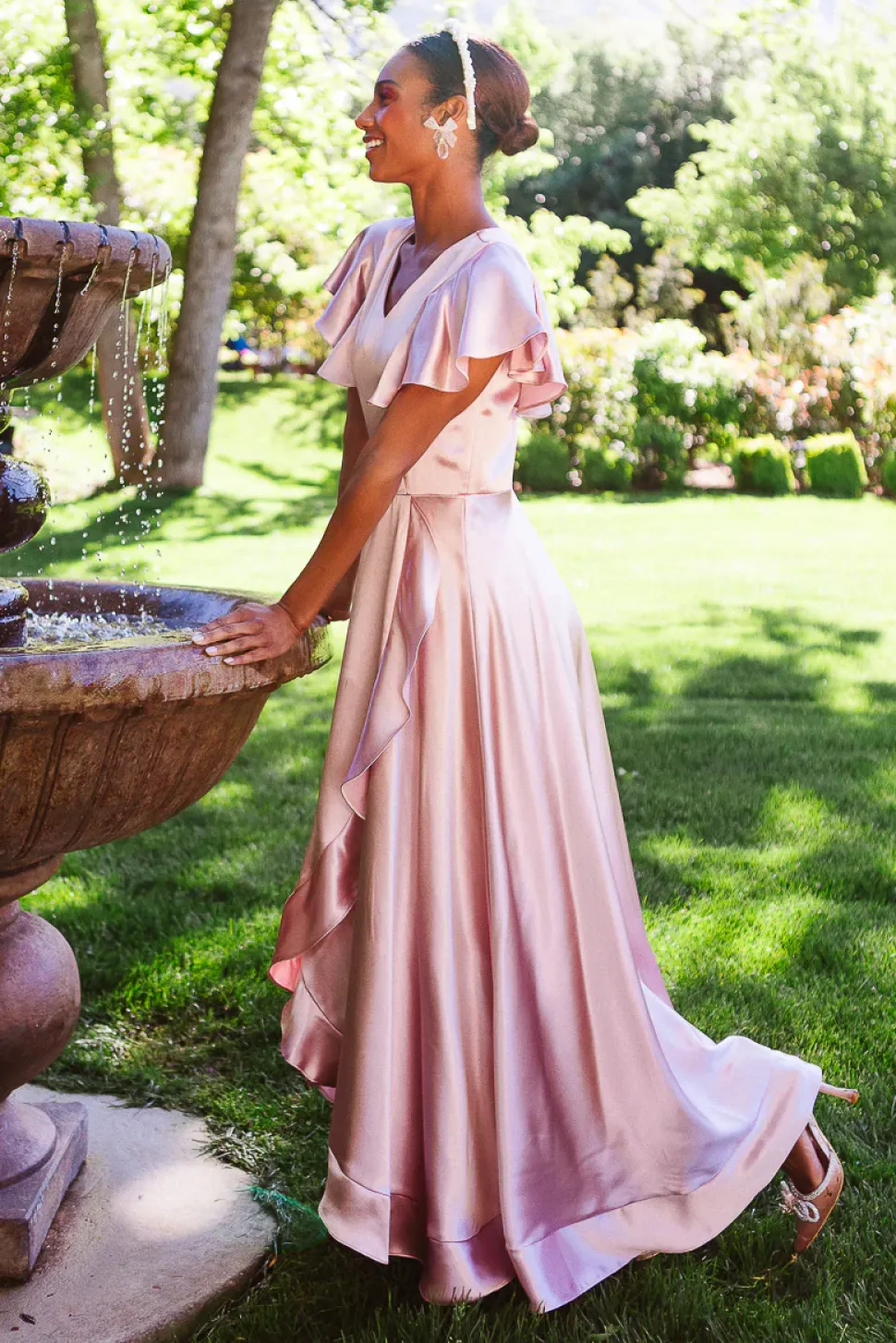 Callie Dress in Blush Satin