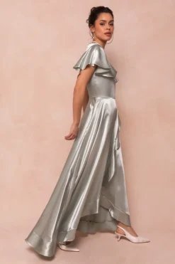 Callie Dress in Sage Satin