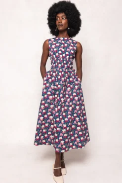 Carly Dress in Navy Pressed Petals