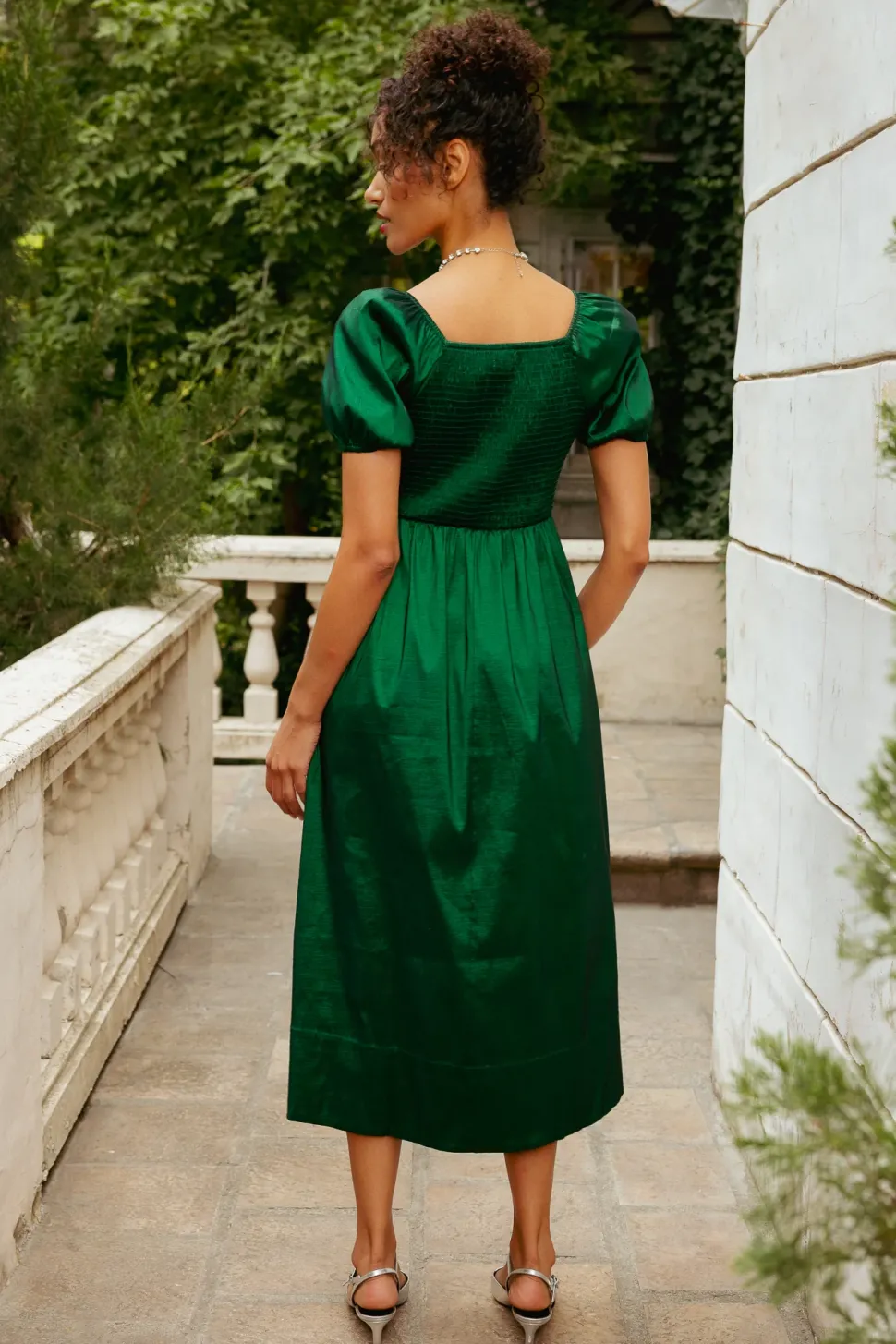 Cassie Dress in Green Taffeta