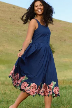 Clarissa Dress in Midnight with Red Flowers