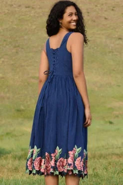 Clarissa Dress in Midnight with Red Flowers