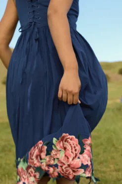 Clarissa Dress in Midnight with Red Flowers