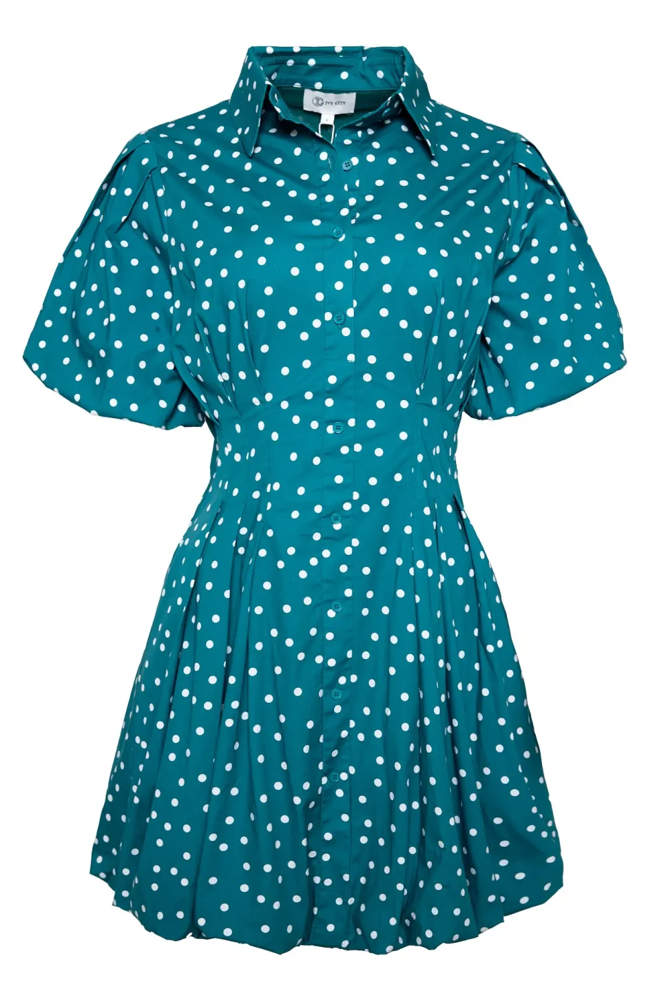 Cody Dress in Deep Teal Polka Dot
