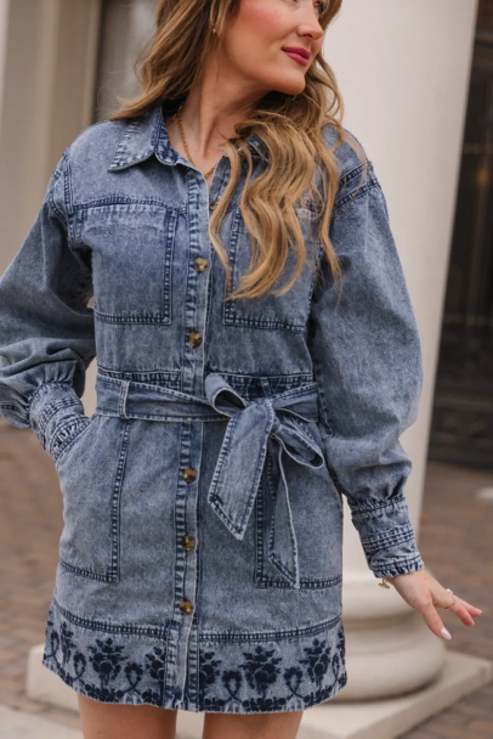 Elodie Dress in Light Wash Denim