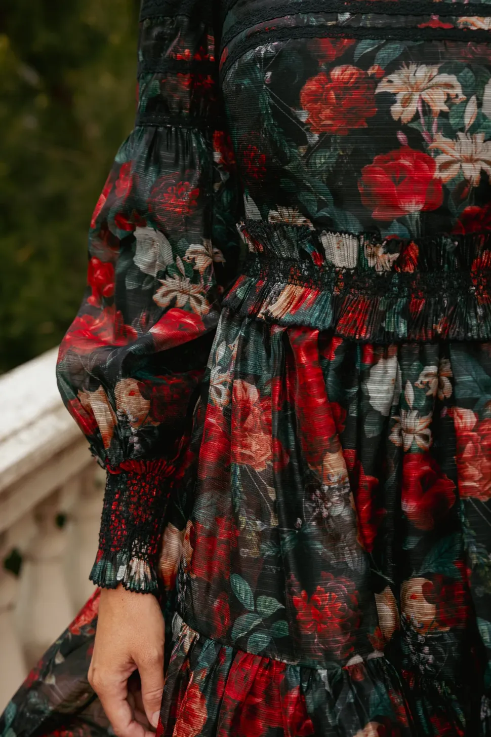 Evangeline Dress in Midnight Roses