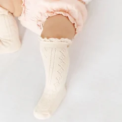 Fancy Lace-Top Knee-High Socks in Vanilla