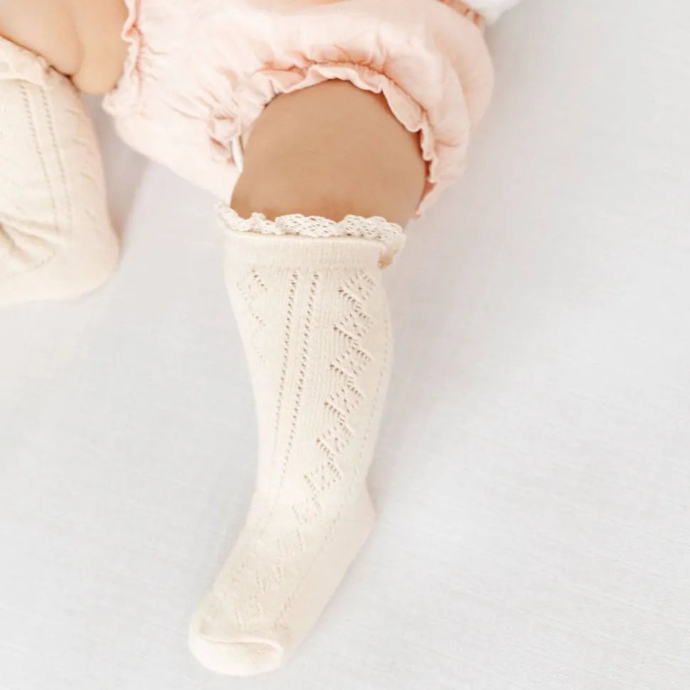 Fancy Lace-Top Knee-High Socks in Vanilla