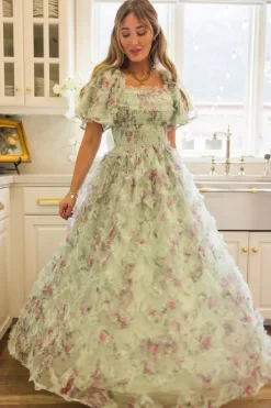 Florentina Dress in Pistachio Aquarelle Fleur