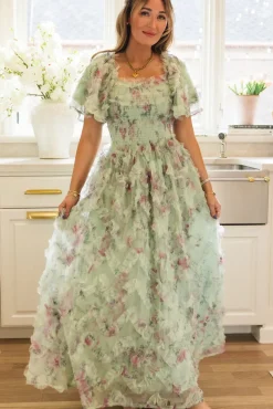 Florentina Dress in Pistachio Aquarelle Fleur