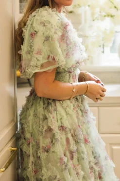 Florentina Dress in Pistachio Aquarelle Fleur
