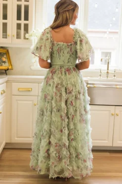 Florentina Dress in Pistachio Aquarelle Fleur