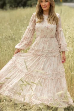 Geneva Dress in Banana Creme Aquarelle Fleur
