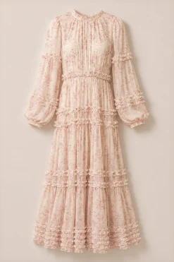 Geneva Dress in Banana Creme Aquarelle Fleur