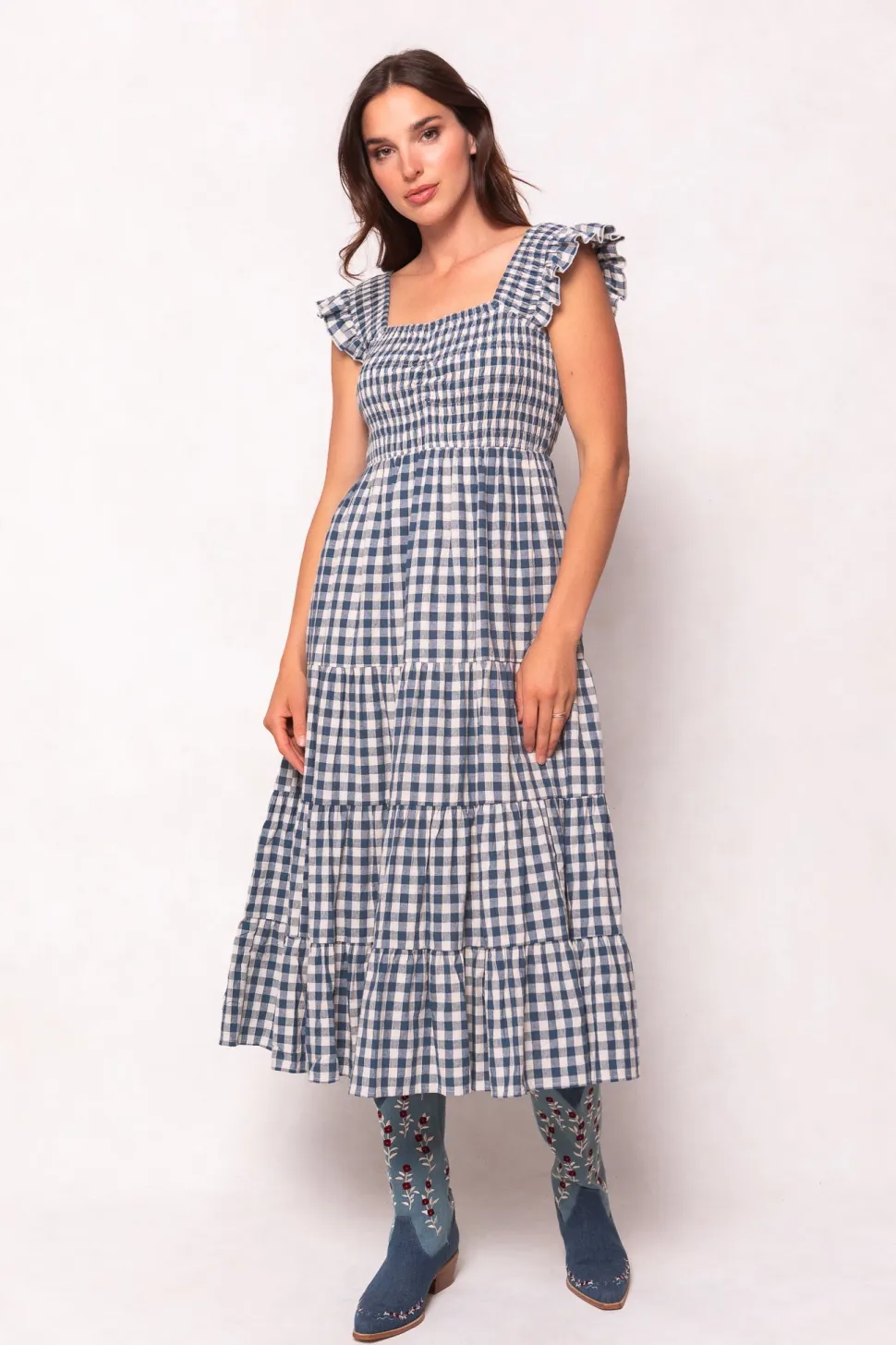 Hailey Dress in Indigo Gingham