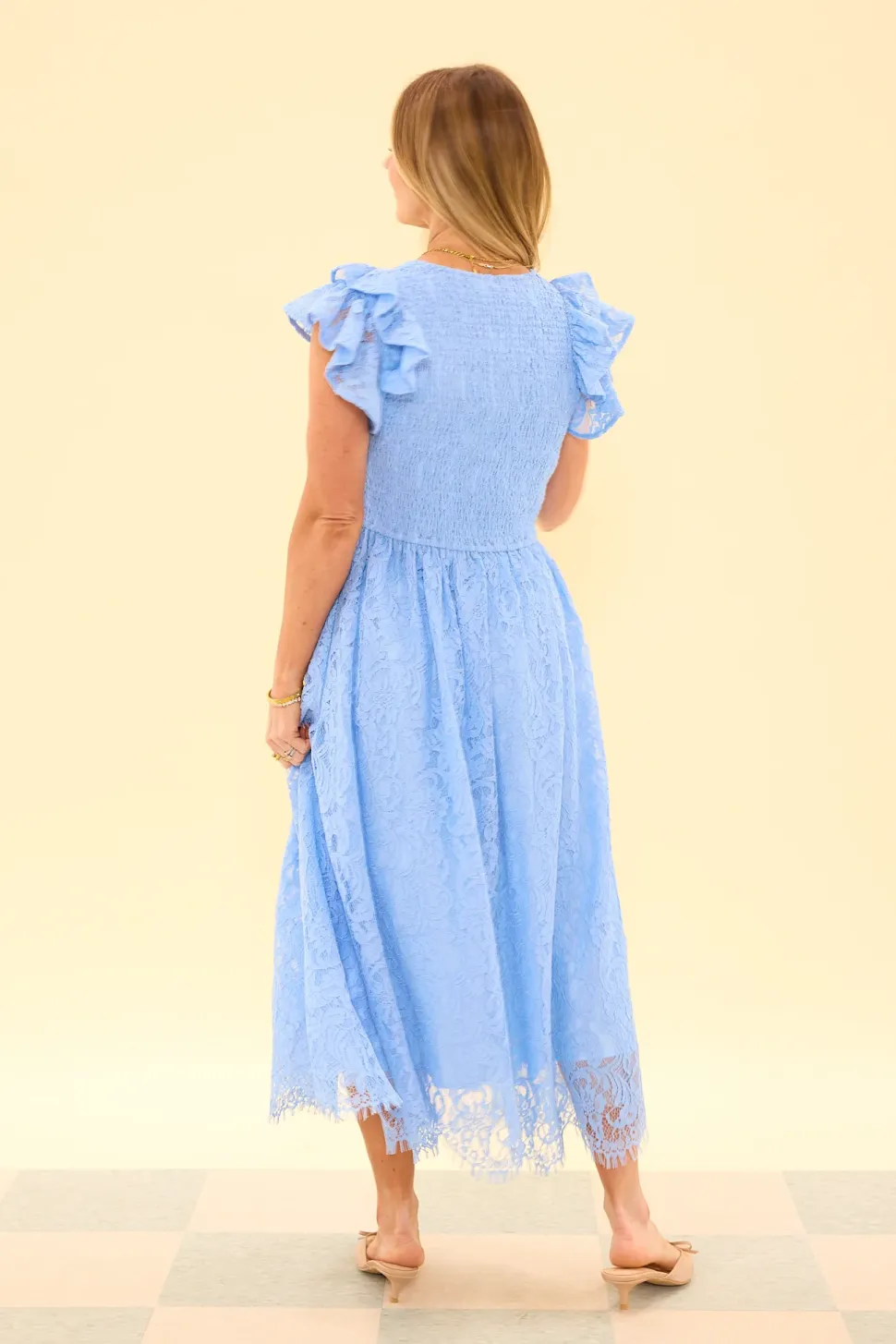Hattie Dress in Cornflower Blue Lace