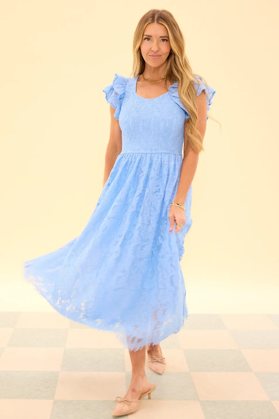 Hattie Dress in Cornflower Blue Lace