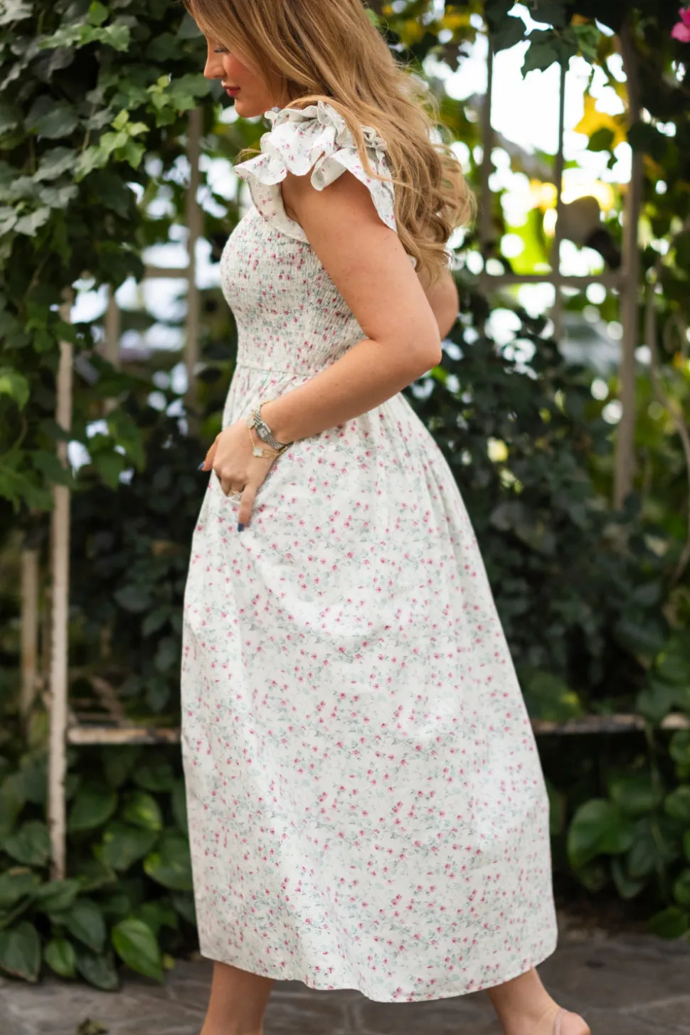 Hattie Dress in Pansy Trellis