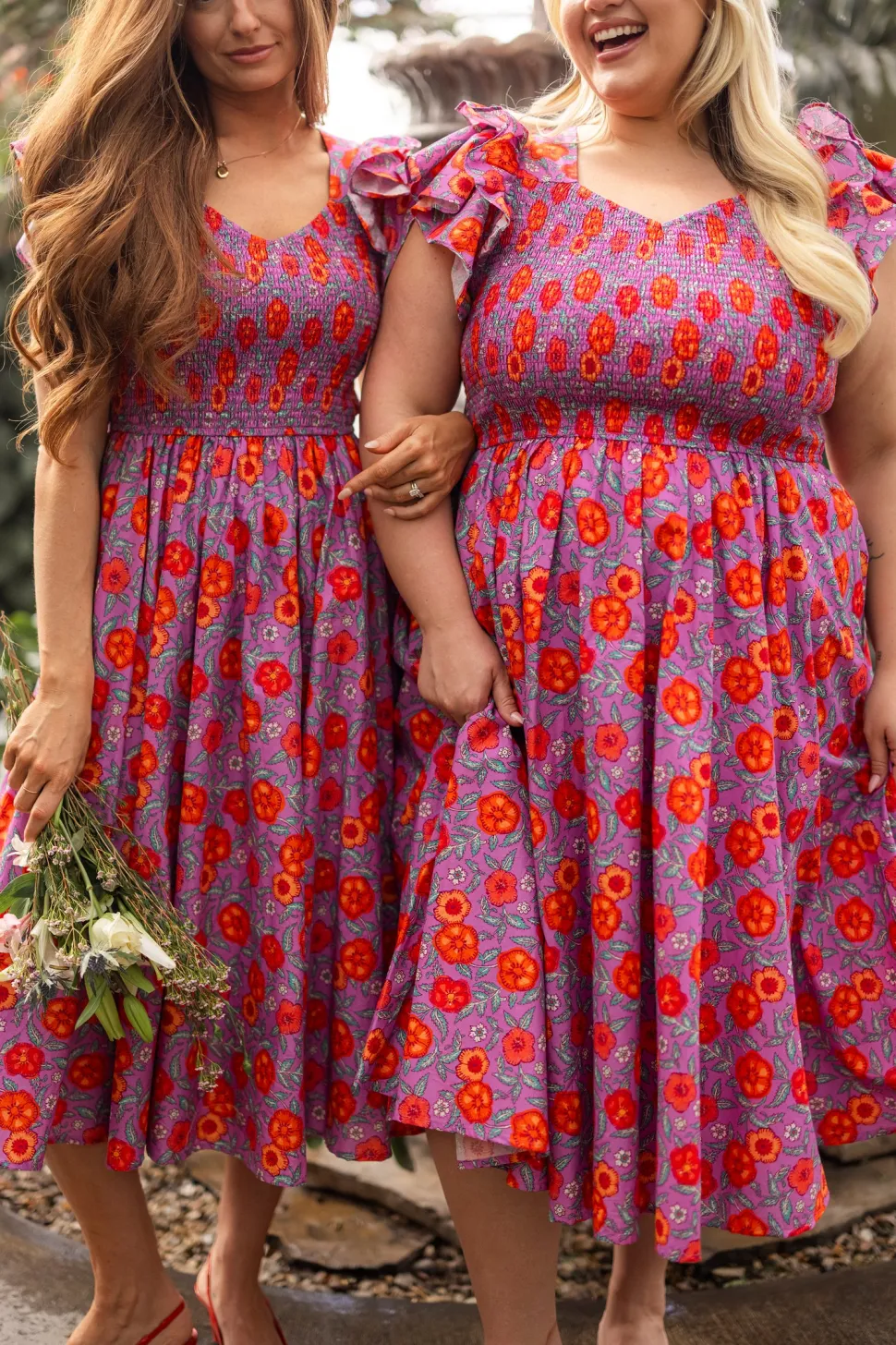 Hattie Dress in Thistle Flower Poppy Woodblock