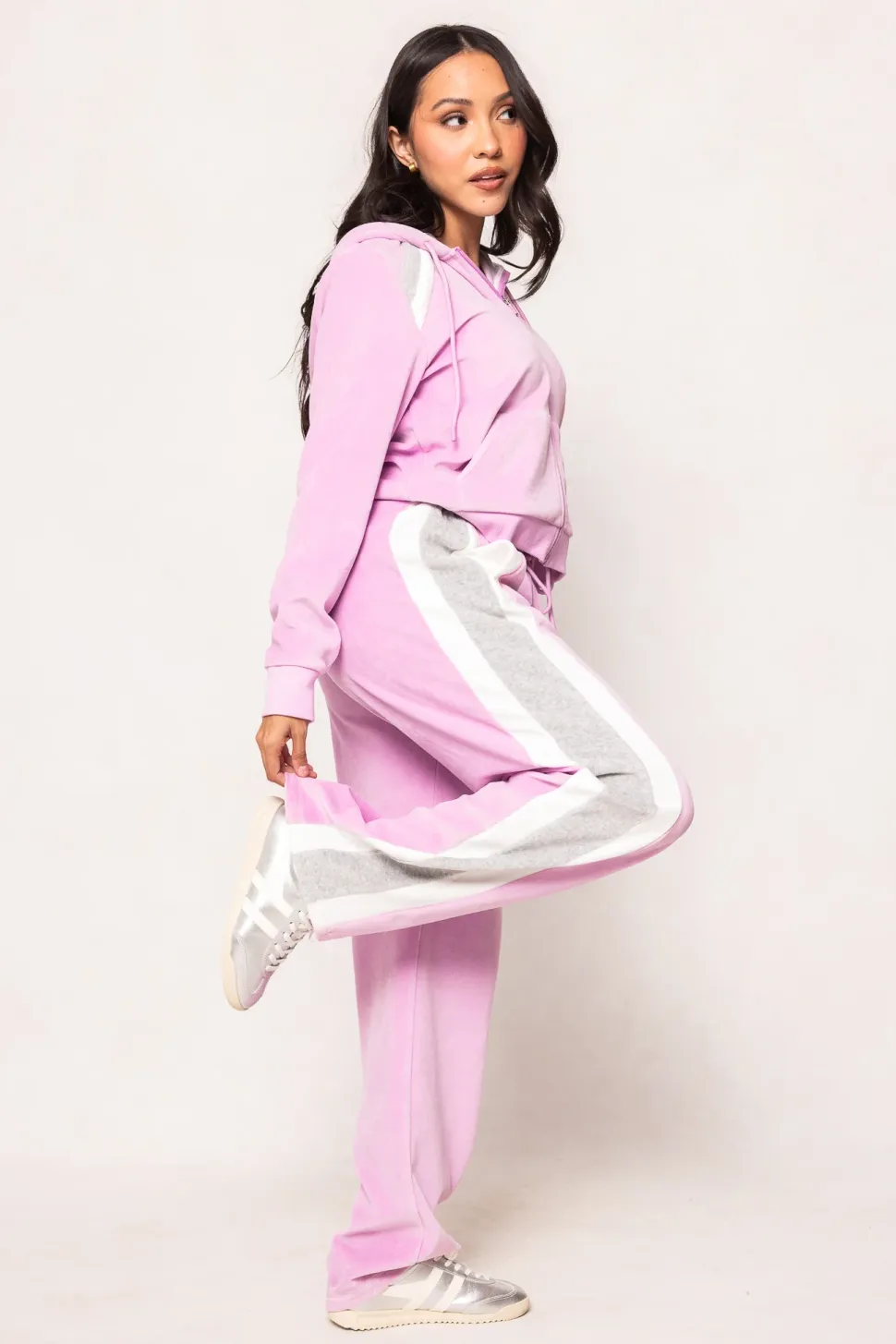 Kailey Velour Track Pants in Pink